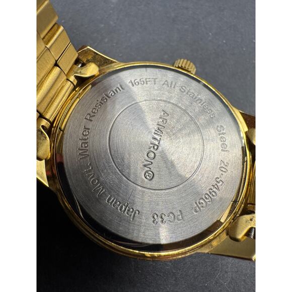 Armitron Gold Tone Stainless Steel Day & Date Watch 20/5496GP 43.8mm Working - Picture 9 of 10